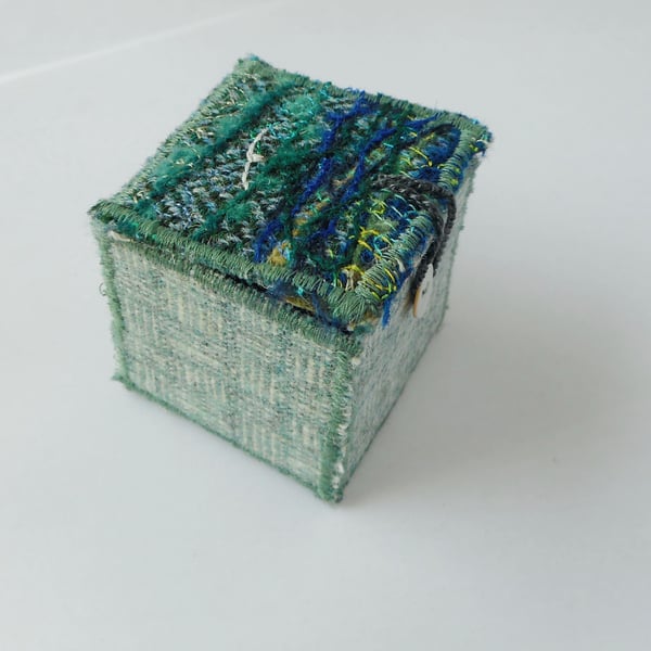 Handmade textile keepsake box with sea bird embroidery 