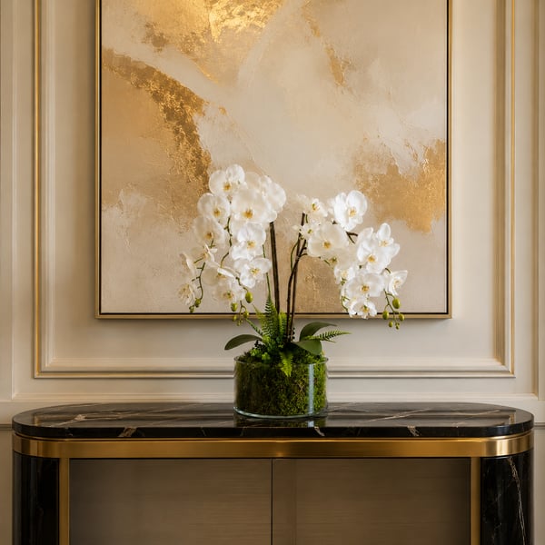 Luxury White Orchid Arrangement in Glass Bowl