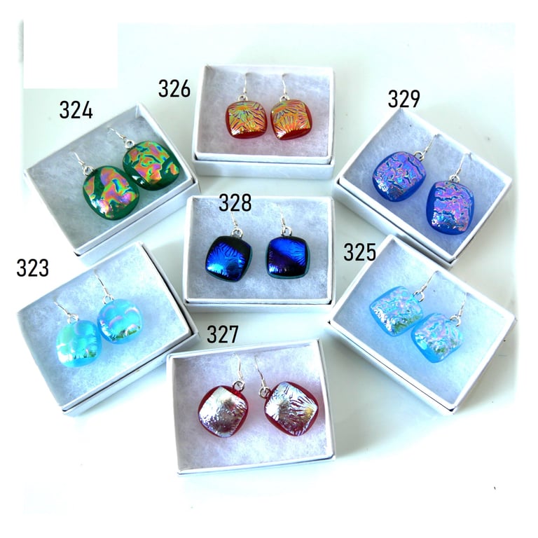 Earrings Dichroic Glass Fused Set 5 handmade Sterling Silver Hooks