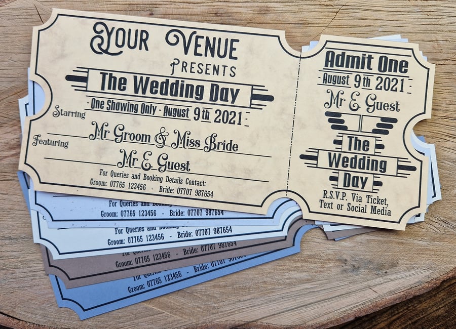 Vintage Film Ticket Wedding Invitation - With Individual Guest Names