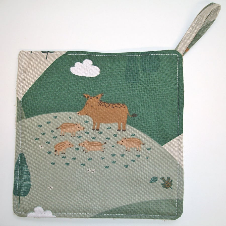 Wild Boar Pot Holder Oven Grab Pad Kitchen Mat Pig Chef's Pad Green Brown