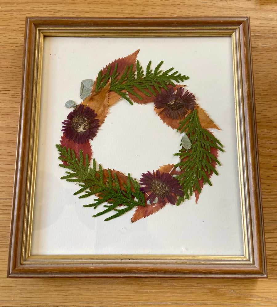 Pressed Autumn Botanical Art in recycled frame