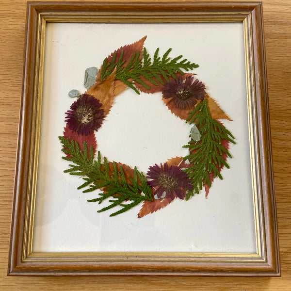 Pressed Autumn Botanical Art in recycled frame