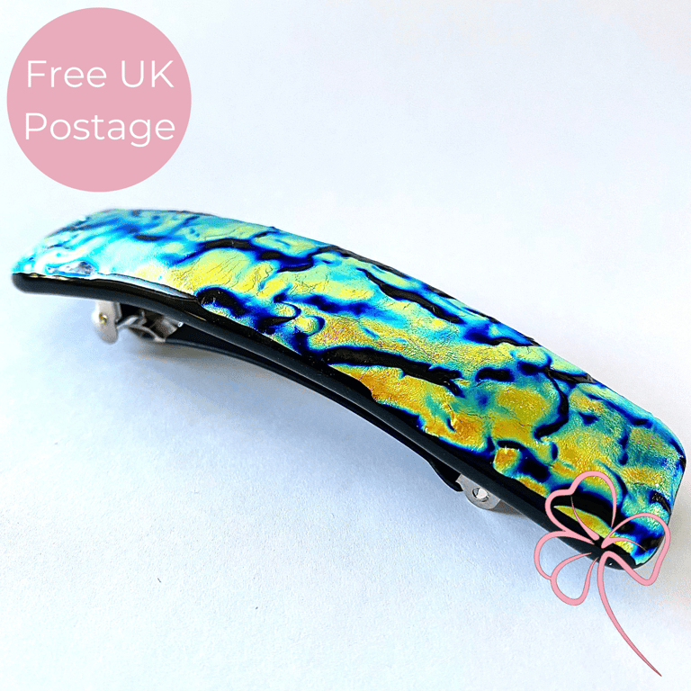 Handmade Ripple Iridescent Dichroic Fused Glass Hair Barrette