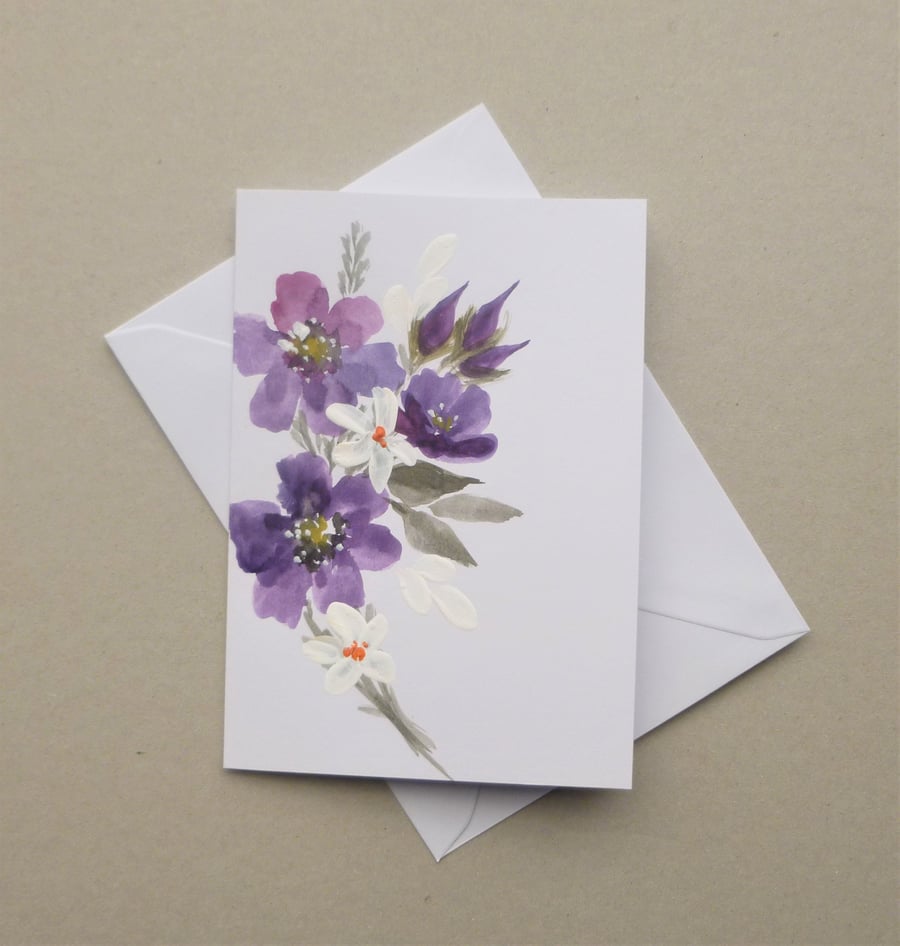 hand painted floral blank greetings card (ref f 500.B3 )