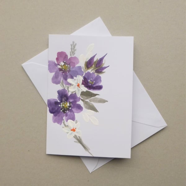 hand painted floral blank greetings card (ref f 500.B3 )
