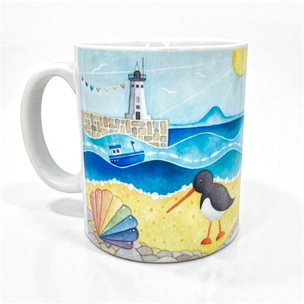 Oystercatcher Mug - Seaside Beach Watercolour, Nautical Coastal Kitchen Decor