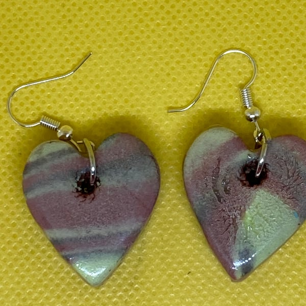 Foam Clay and Resin Heart Earrings 