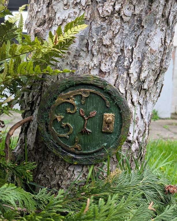 A Green Fairy Door, suitable for indoors and out, a handmade sculpture.