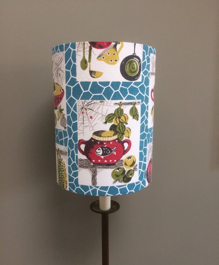 Kitsch Kitchenalia 50s 60s Retro Mid Century Vintage Fabric Lampshade