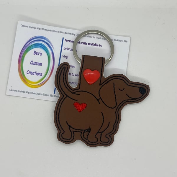 Embroidered Dachshund Bum heart Keyring