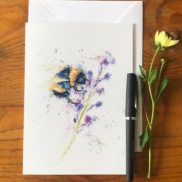 Just Bee Card, Bumblebee Greetings Card, Wildlife Art Card, Birthday Card, Blank