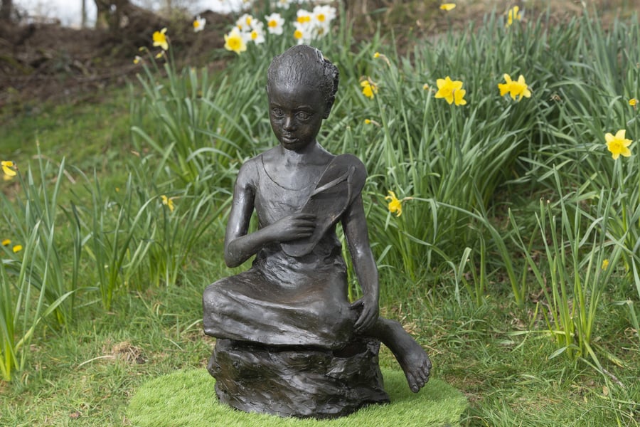 Lost at War, Eritrean Girl Statue Large Bronze Resin Garden Sculpture