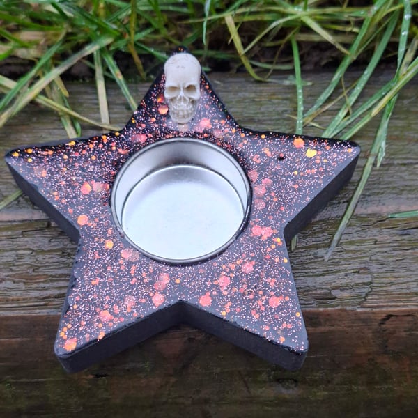 Candle Tealight Holder gothic home decor skull spooky glitter cute