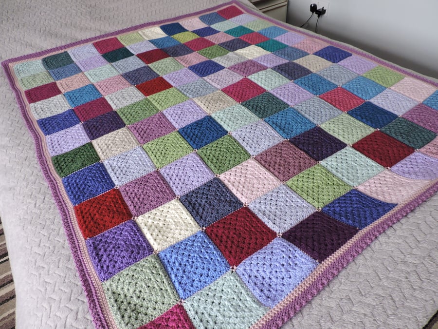 Crochet Blanket Assorted Block Colour Granny Folksy