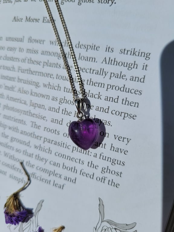 Amethyst crystal heart necklace with sterling silver chain