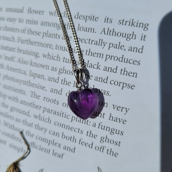 Amethyst crystal heart necklace with sterling silver chain