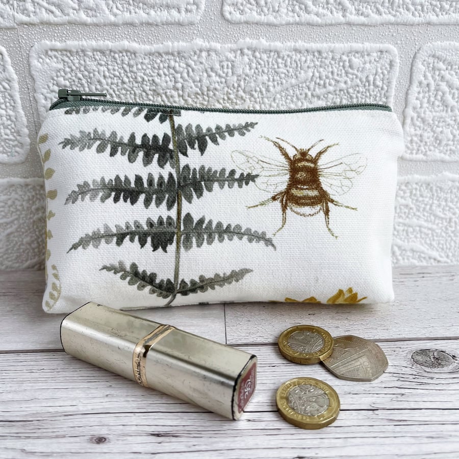 Large Purse, Coin Purse with Bumble Bee and Fern Leaf