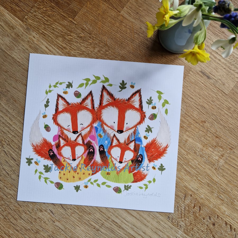 Fox Family - 7 x 7.5" Print by Jackie Reynolds 