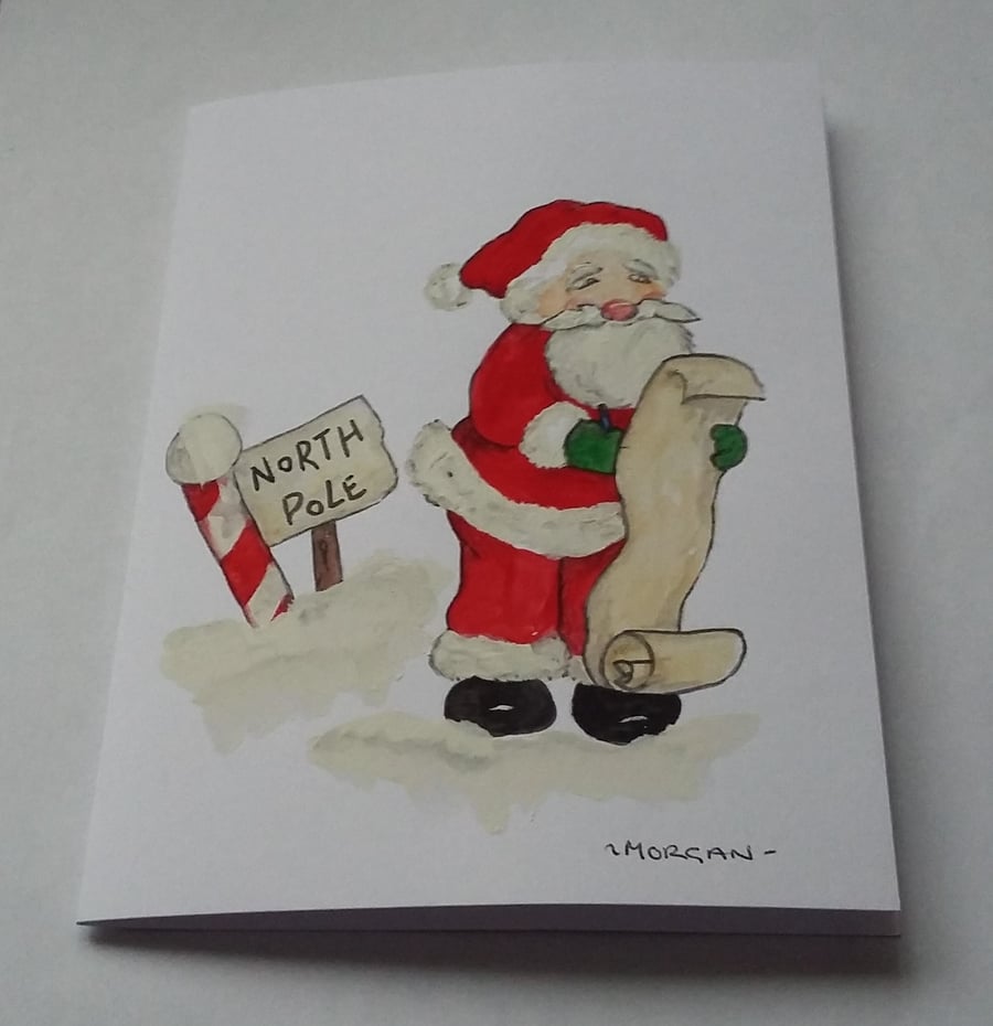 HAND PAINTED CHRISTMAS CARD OF SANTA