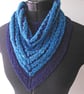 Neckwarmer, Scarf, Kerchief Cowl, Knitted Handspun Navy, Blue, Merino, Silk - Image 1