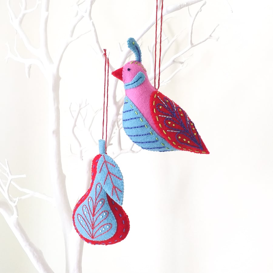  Jewel Coloured mmmcrafts twelve days of Christmas Partridge and Pear Ornament