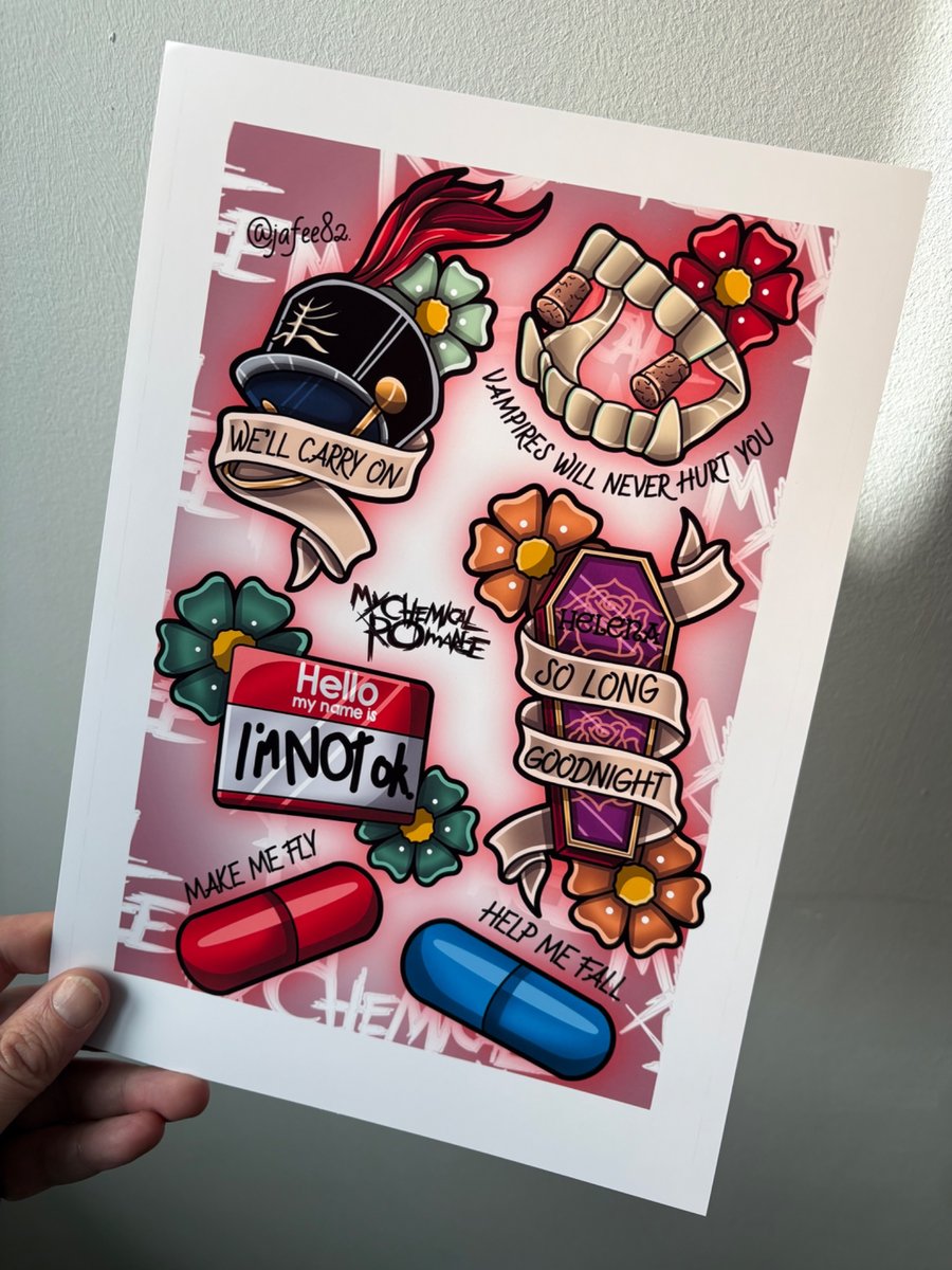 My Chemical Romance Full Colour New School Tattoo Flash Print