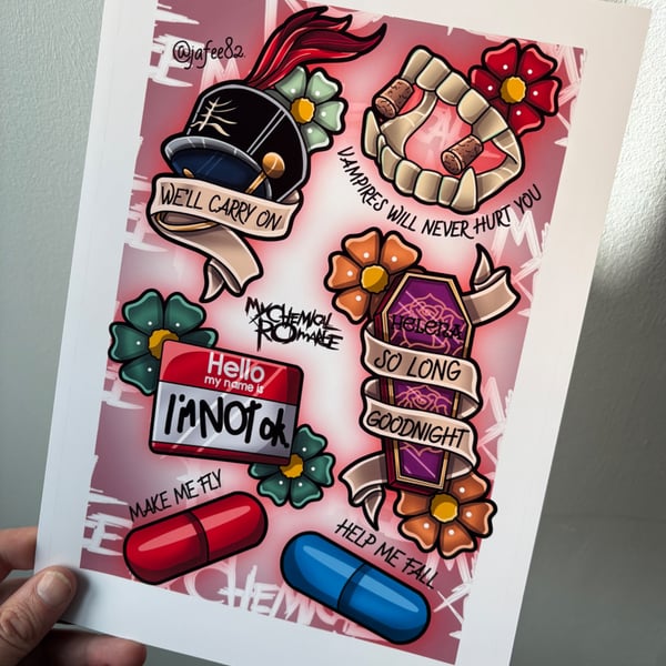 My Chemical Romance Full Colour New School Tattoo Flash Print