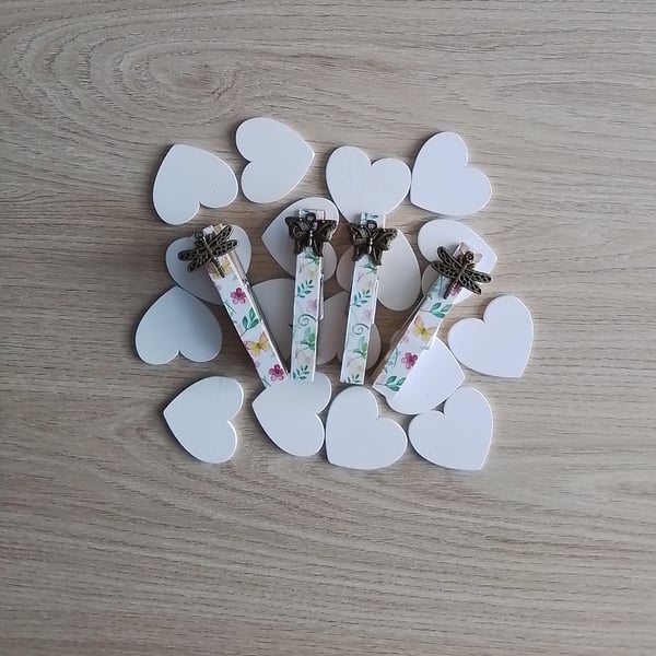 Set 4 Vintage Style Magnetic Pegs, Butterflies & Dragonflies, Fridge Magnet