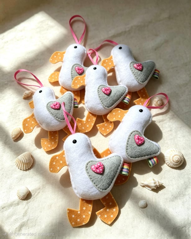Handmade Felt Bird, Seagull Ornament, Soft Plush Decoration, Cute Hanging Bird,