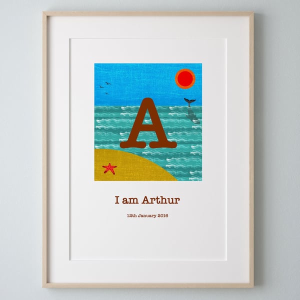'A I am' personalised letter and name art print
