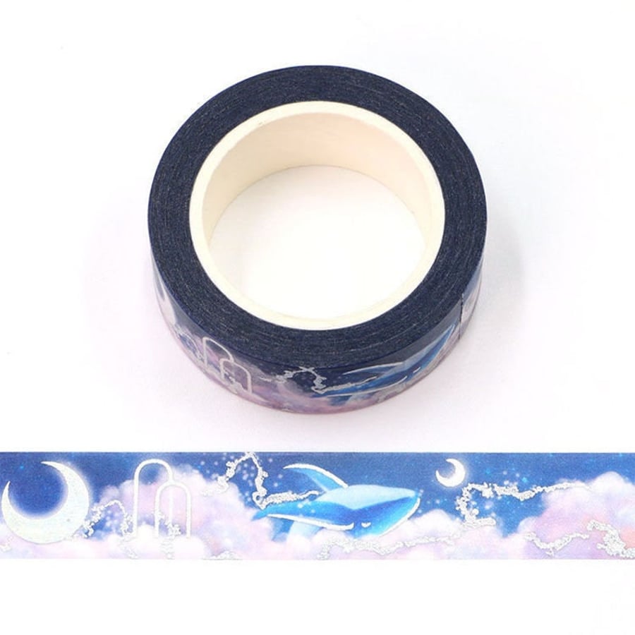 Dream Whale Silver Holographic Foil Washi Tape 15mm x 10 Meters Eco Friendly Bul