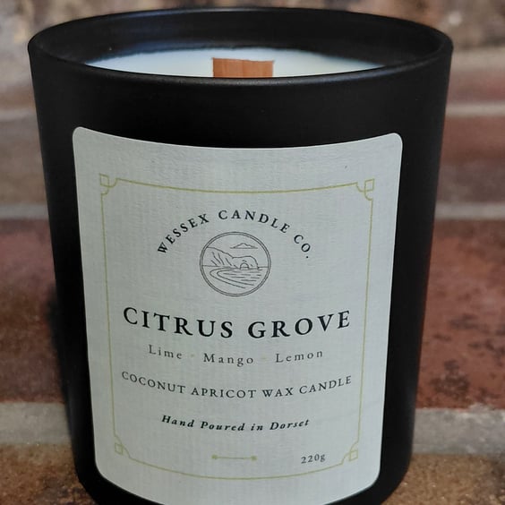 Citrus Grove - Lime & Mango Scent - Luxury Apricot Wax Candle - Wooden Wick
