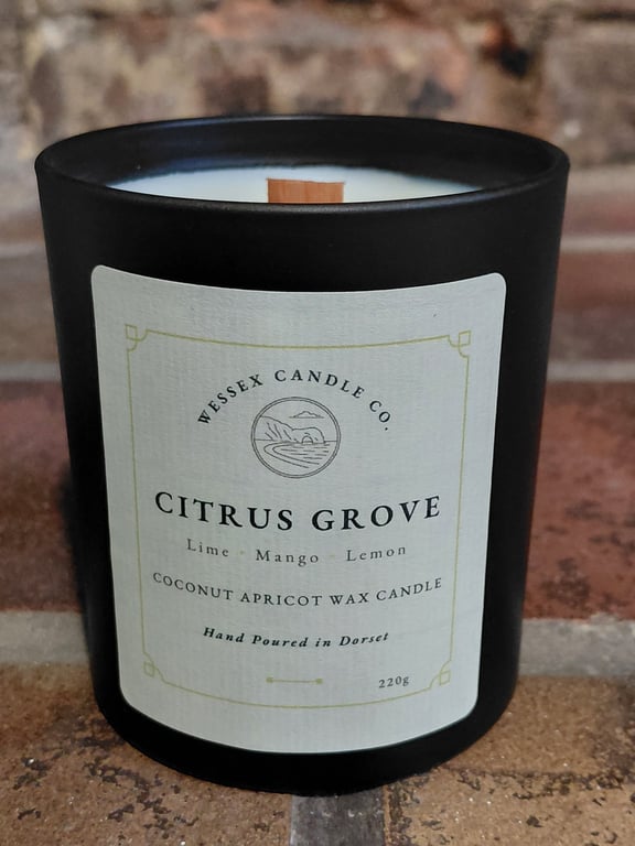 Citrus Grove - Lime & Mango Scent - Luxury Apricot Wax Candle - Wooden Wick