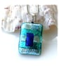 Dichroic Glass Pendant 283 Silver Teal Handmade with silver plated chain