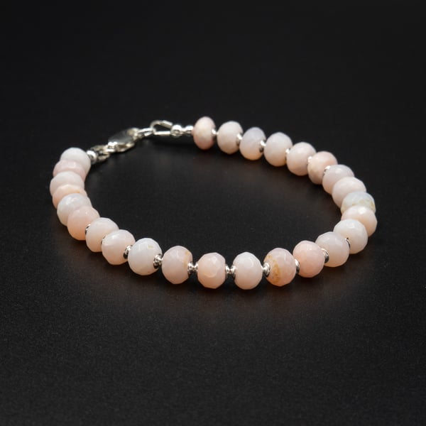 Pink opal and sterling silver handmade gemstone bracelet : Libra gift