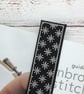 Japanese Style Linen Bookmark: Black Cross Stitch Textile Gift - Image 1