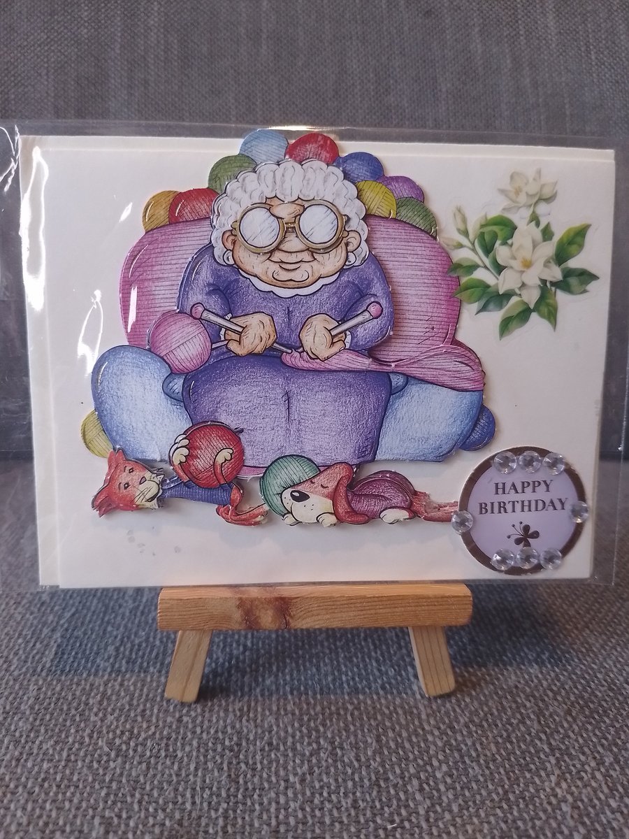 Knitting Nana fun birthday card handmade