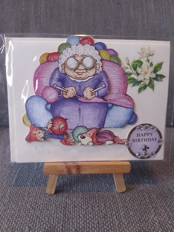 Knitting Nana fun birthday card handmade