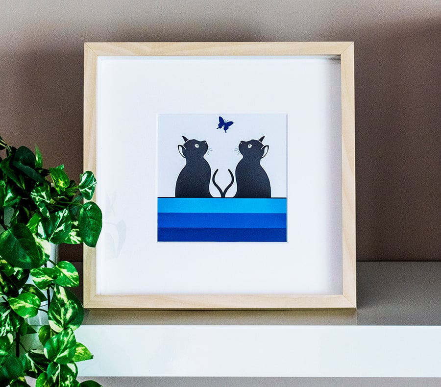 Cats Cat Lovers Gift Framed Print Graphic Modern Picture Wall Art Illustration