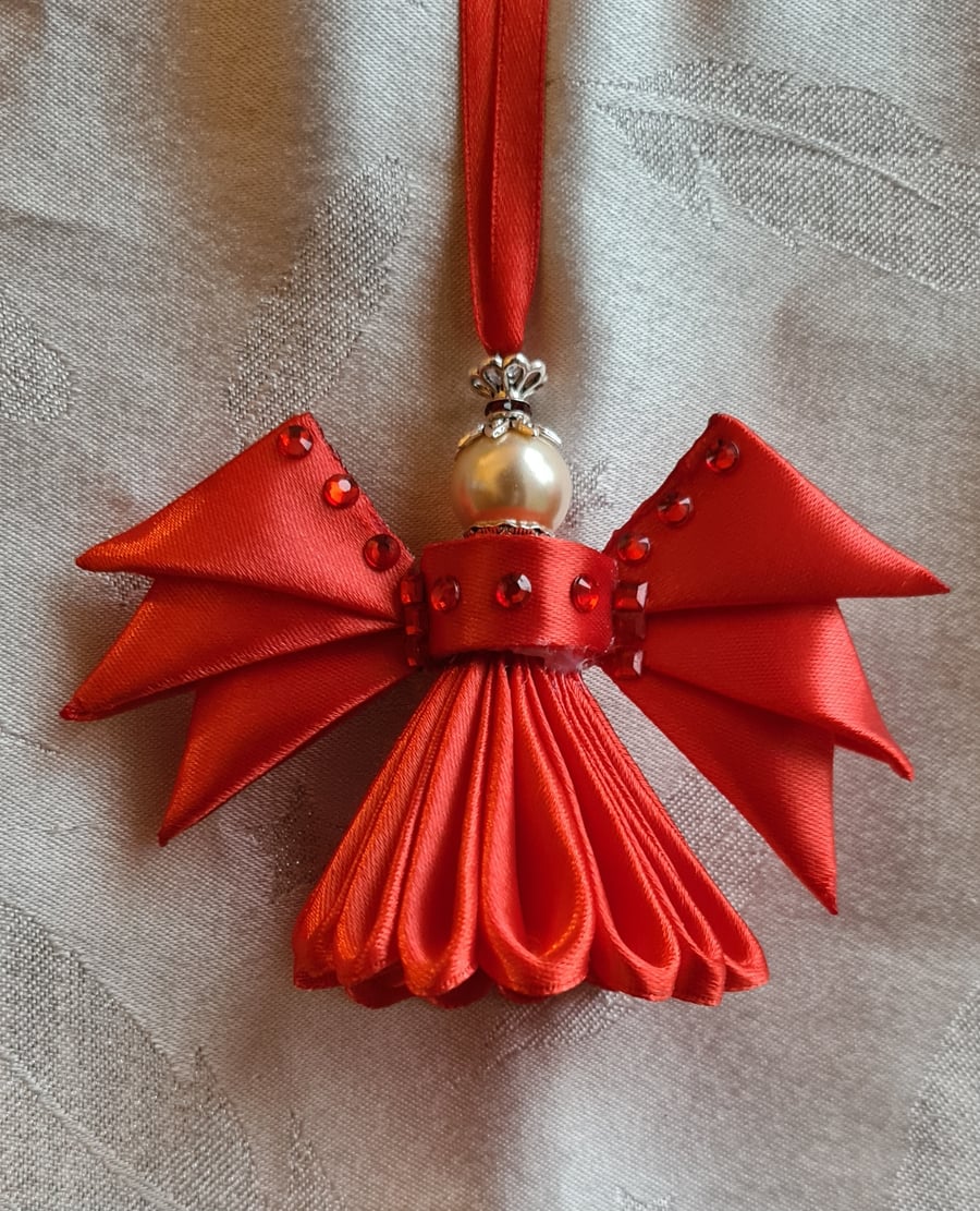 Ribbon Angel - Red - Hanging Ornament 