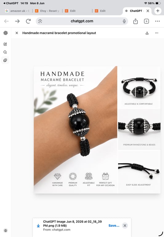 Black Agate  macrame bracelet with rhinestone decked agate one size