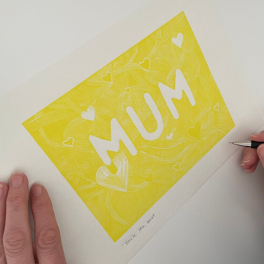 Mum - 'You're the best' lino print