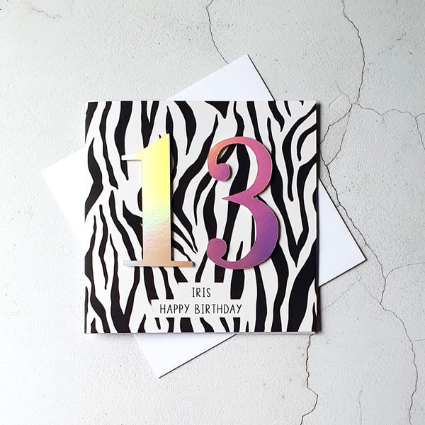 Personalised Age Card, Zebra Print Age Card