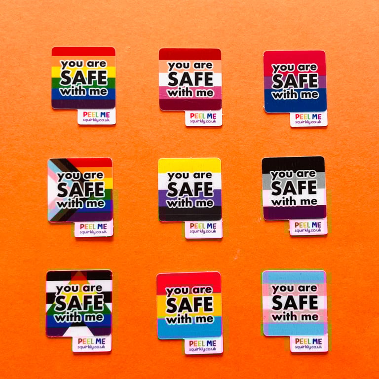 Set of 5 You are safe with me pride flag mini stickers 