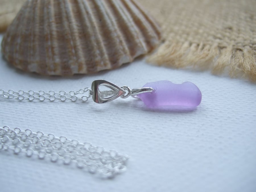Purple sea glass pendant, Neodymium beach glass necklace, Spanish color changing