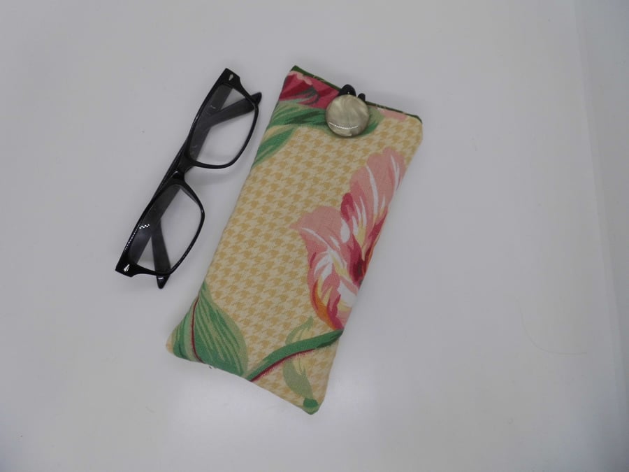 SOLD Glasses case made with yellow and pink fabric