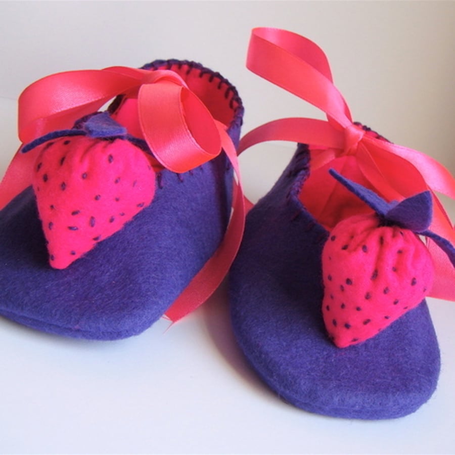 Purple and Pink Strawberry Felt Baby ShoesBooties