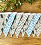 Handmade Grey, White & Blue Christmas Tree Bunting - Handmade Fabric Garland