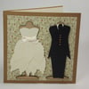 Bride And Groom Fabric Wedding Greetings Card